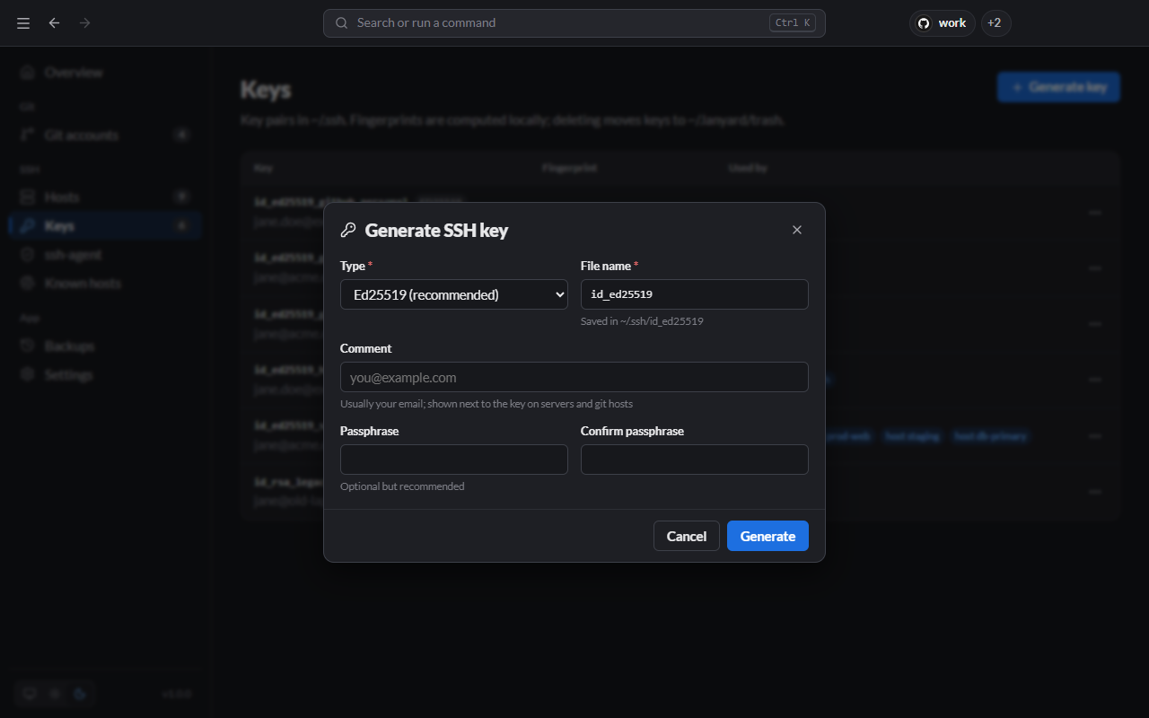 The Generate SSH key dialog